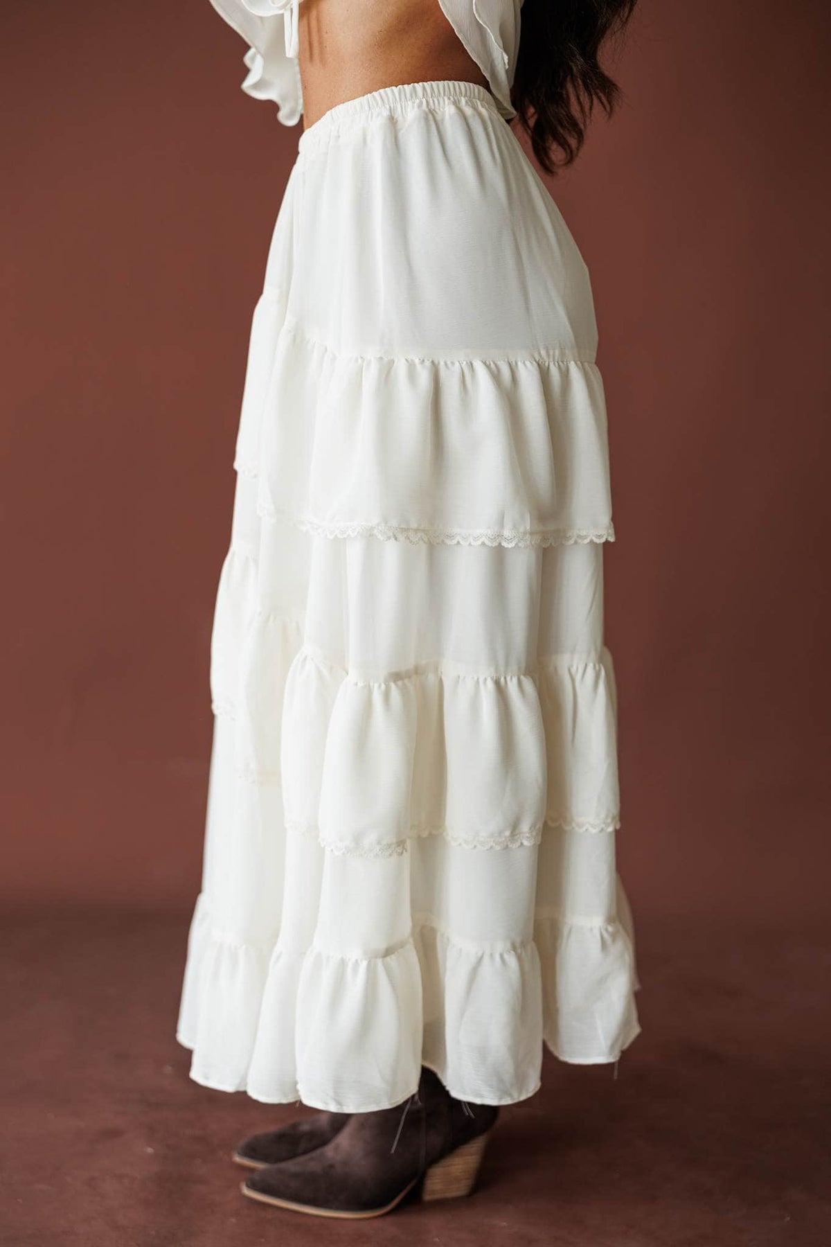 Cream tiered midi skirt