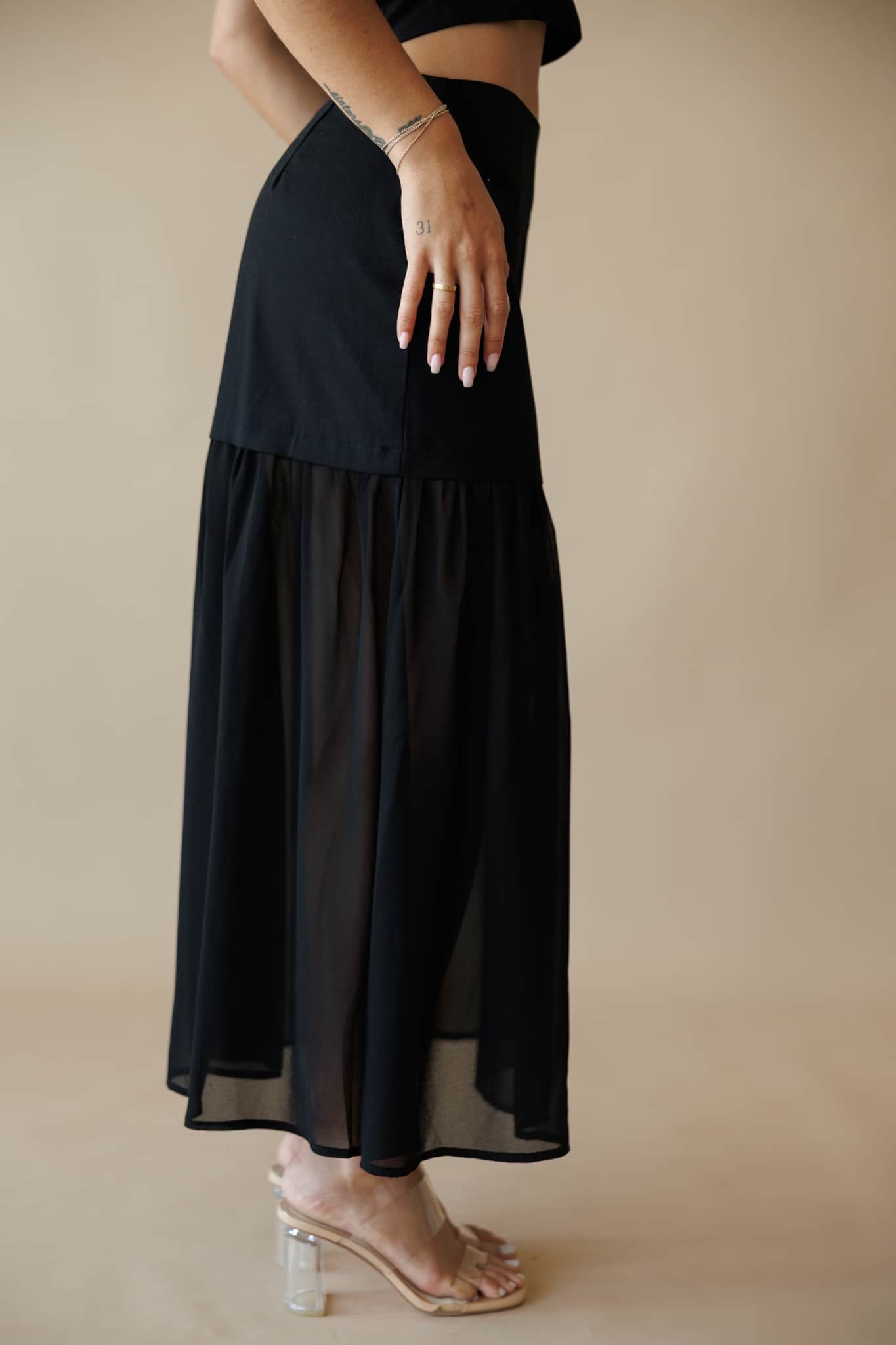 Black Contrast Detail Maxi Skirt