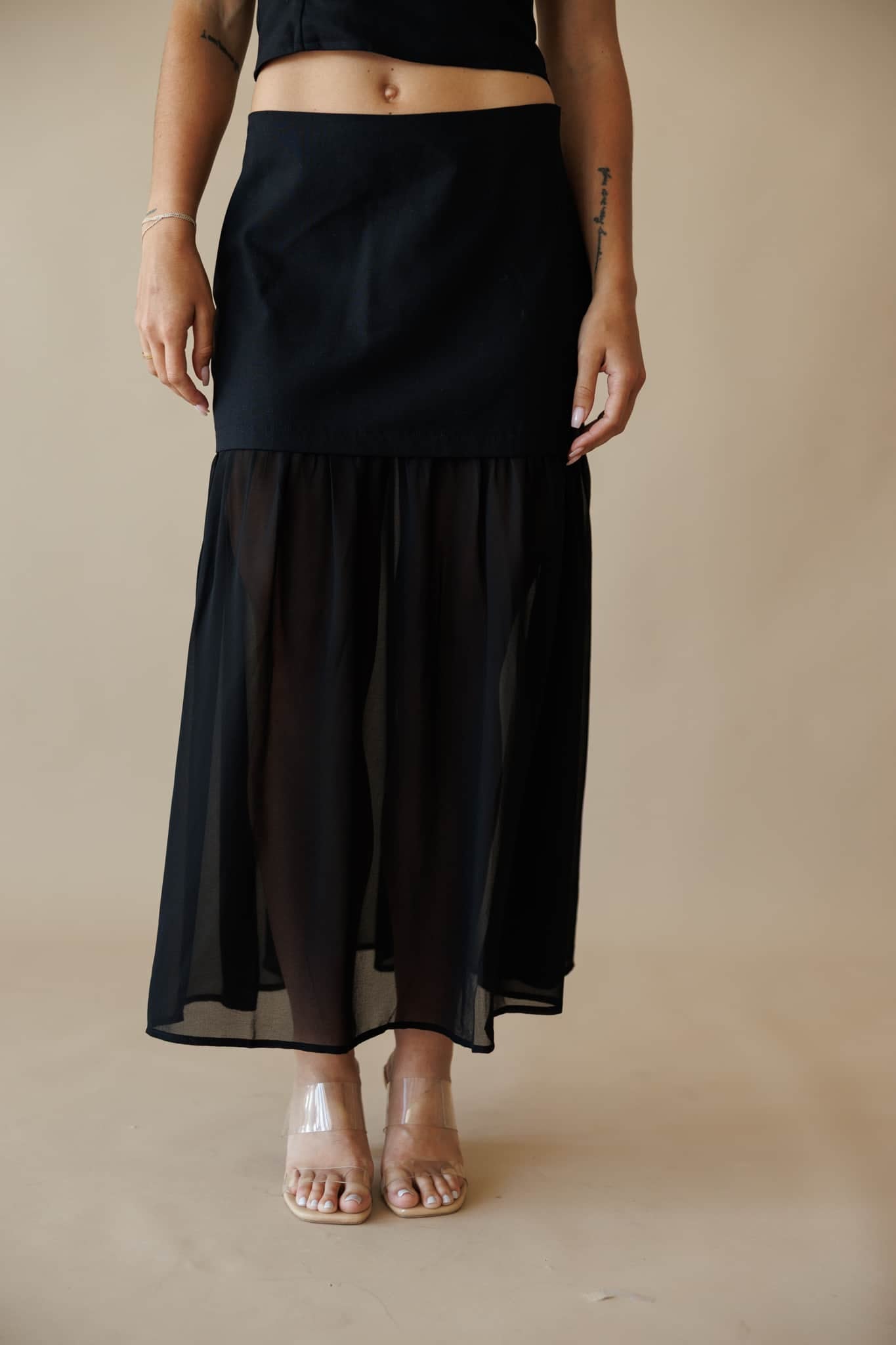 Black Contrast Detail Maxi Skirt
