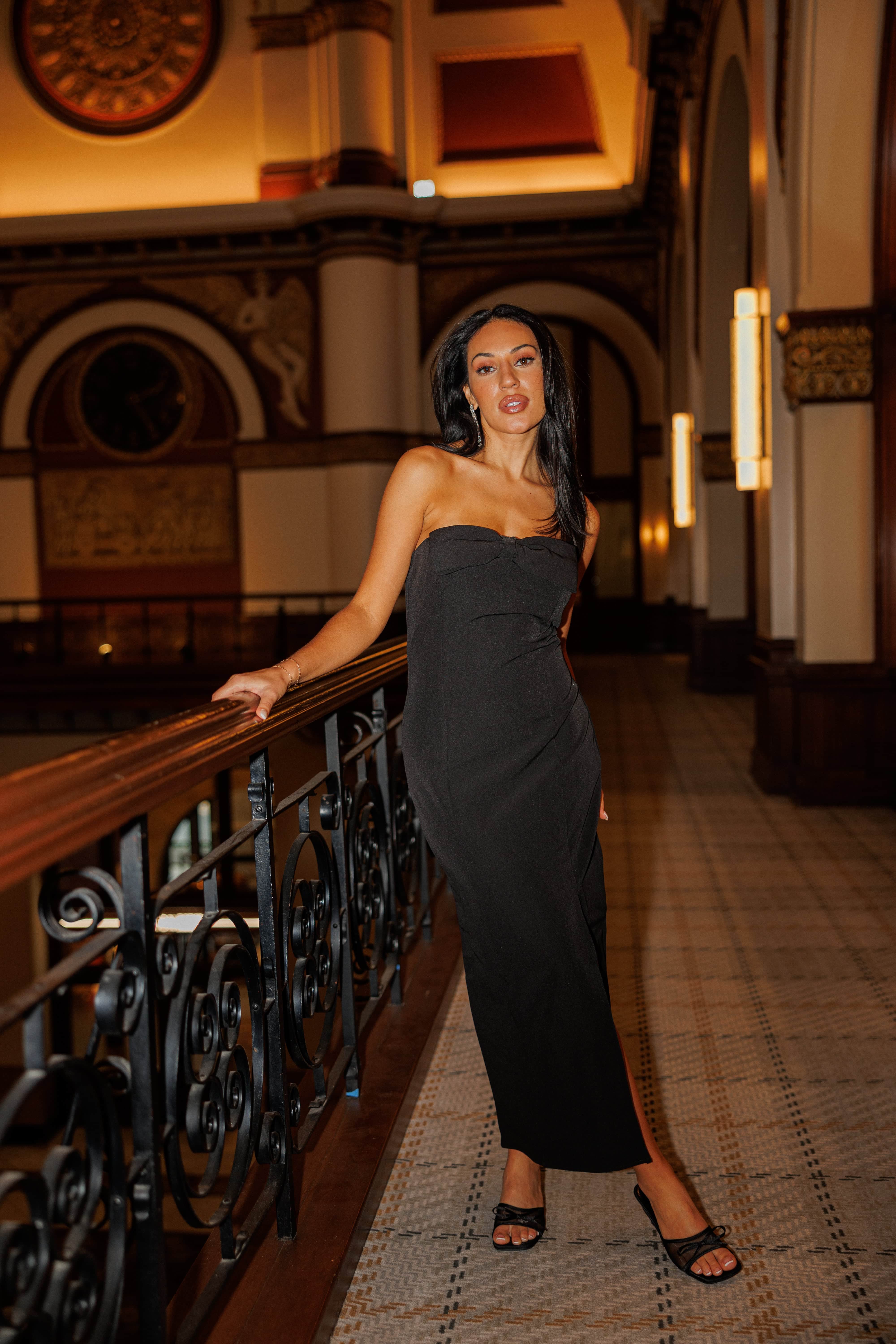 Black Strapless Bow Dress