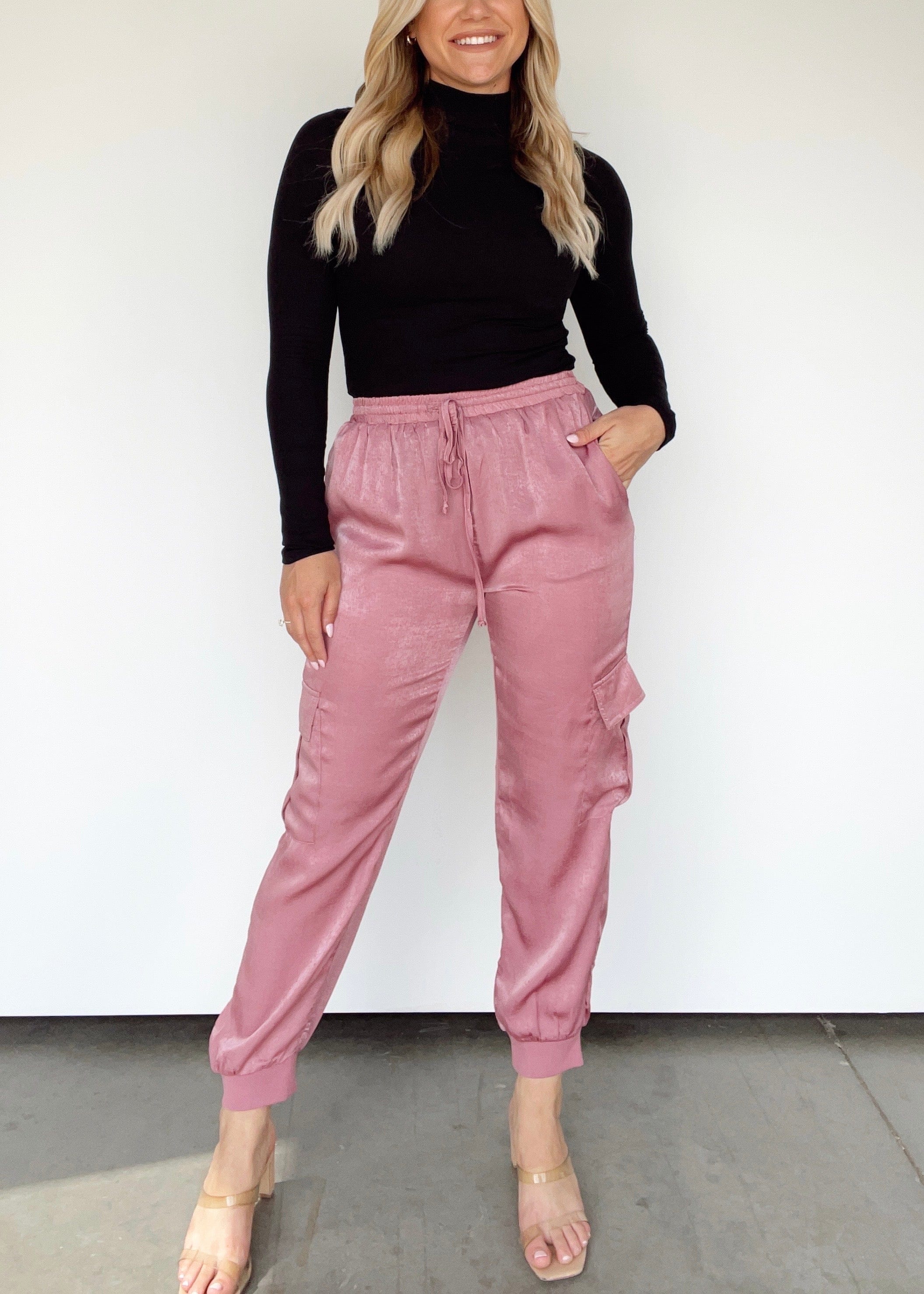 BP6531 mauve satin cargo pants BaeVely