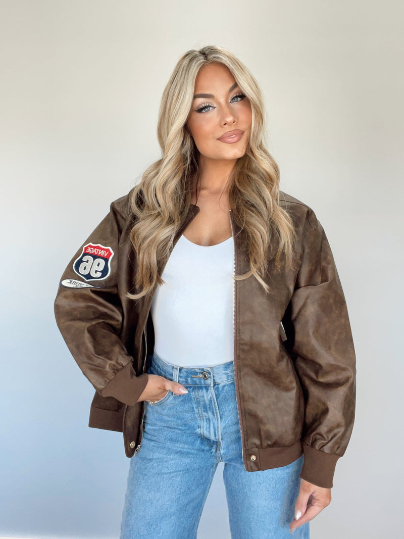 BRJ1866-2 PU bomber jacket with side patch Bailey Rose