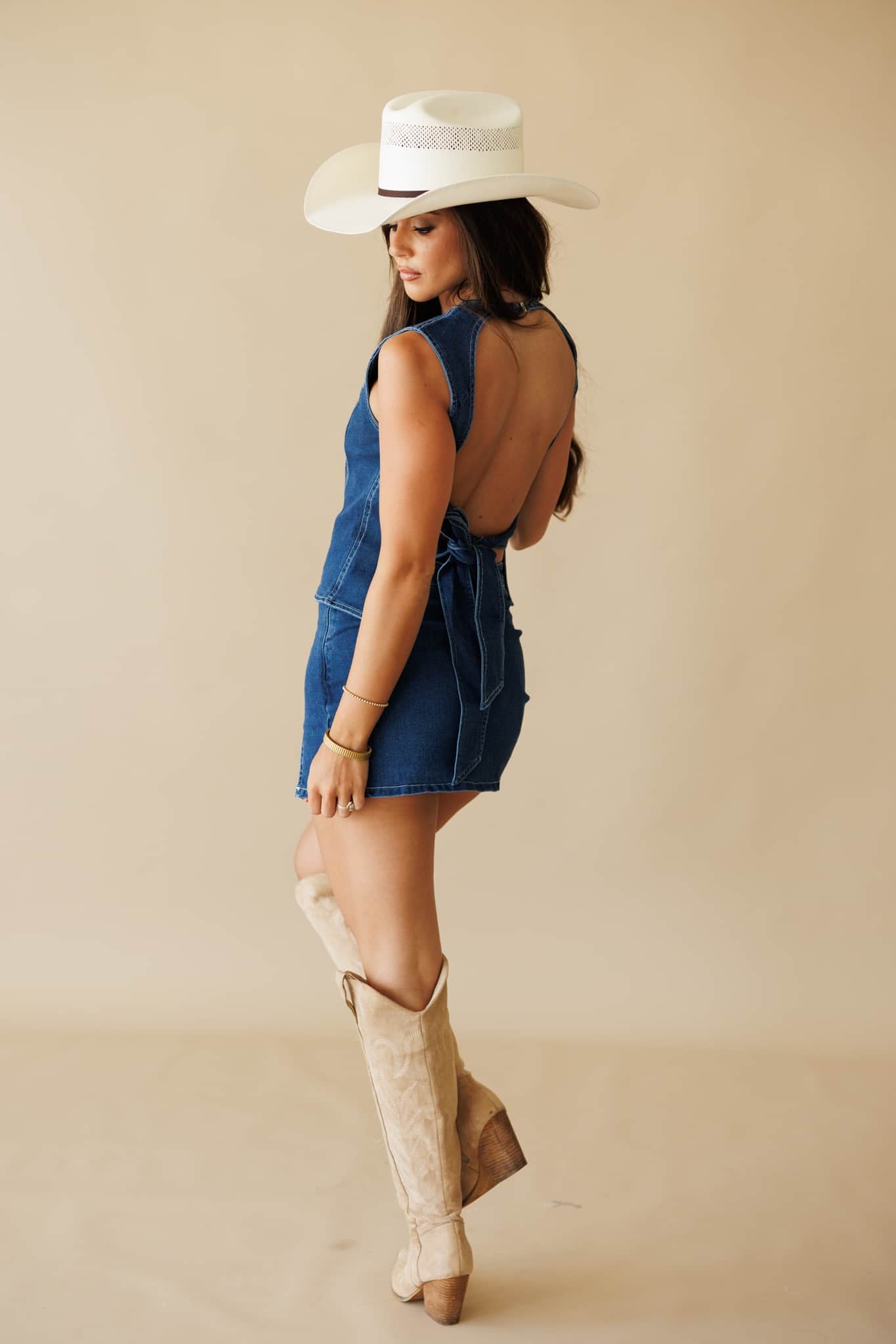 Open Back Denim Top | Blue Sleeveless Tank | Lane 201