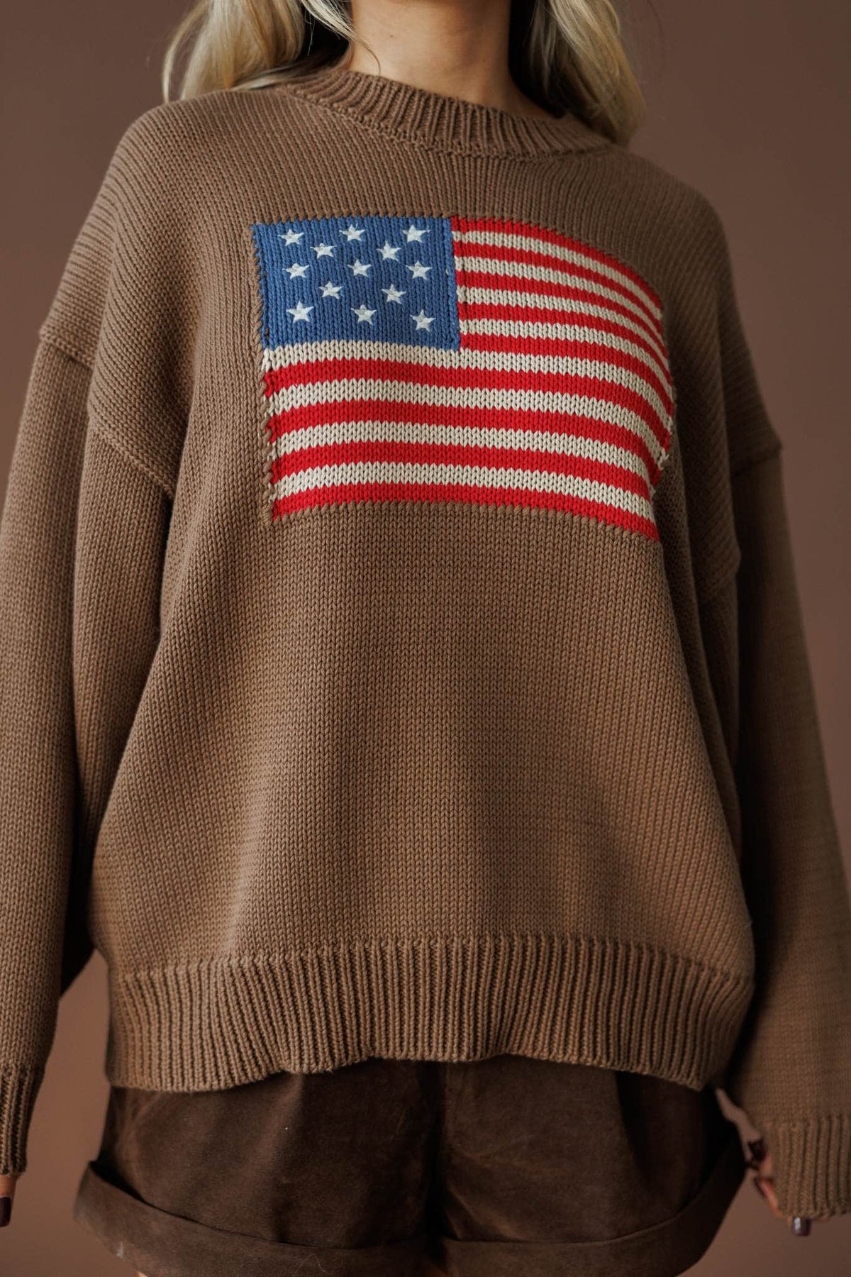 Brown American flag sweatshirt