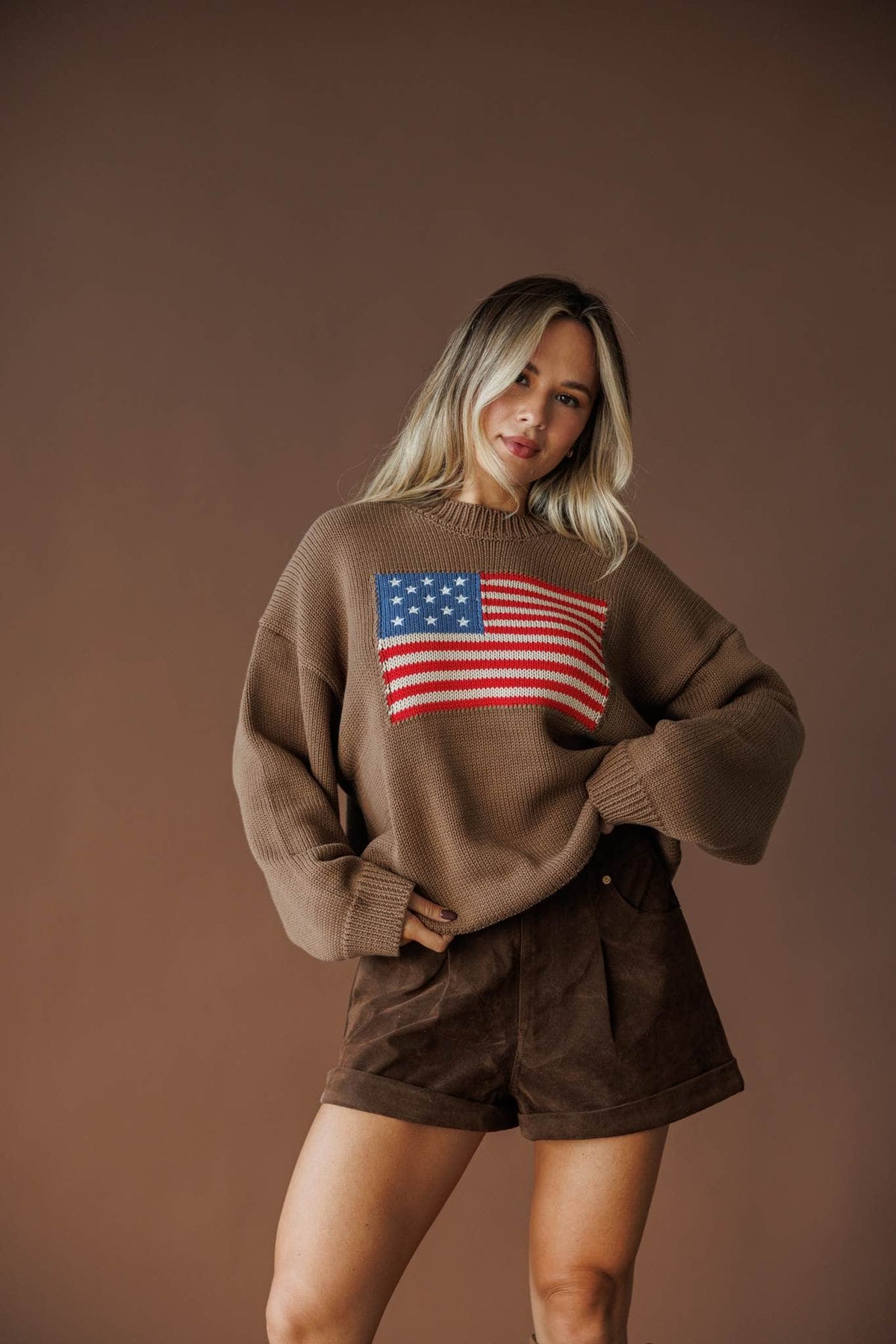 Brown American flag sweatshirt