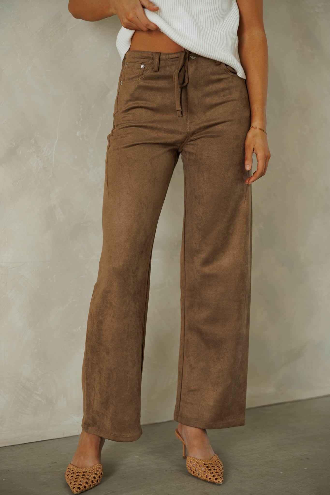 Brown Suede Drawstring Pants