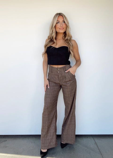 Amazon.com: Vien Tran Womens High Waisted Pants, Button Down Straight Wide  Leg Cotton Trousers for Office, Business Events with Pockets (Brown (Side  Elastic), Small) : Clothing, Shoes & Jewelry