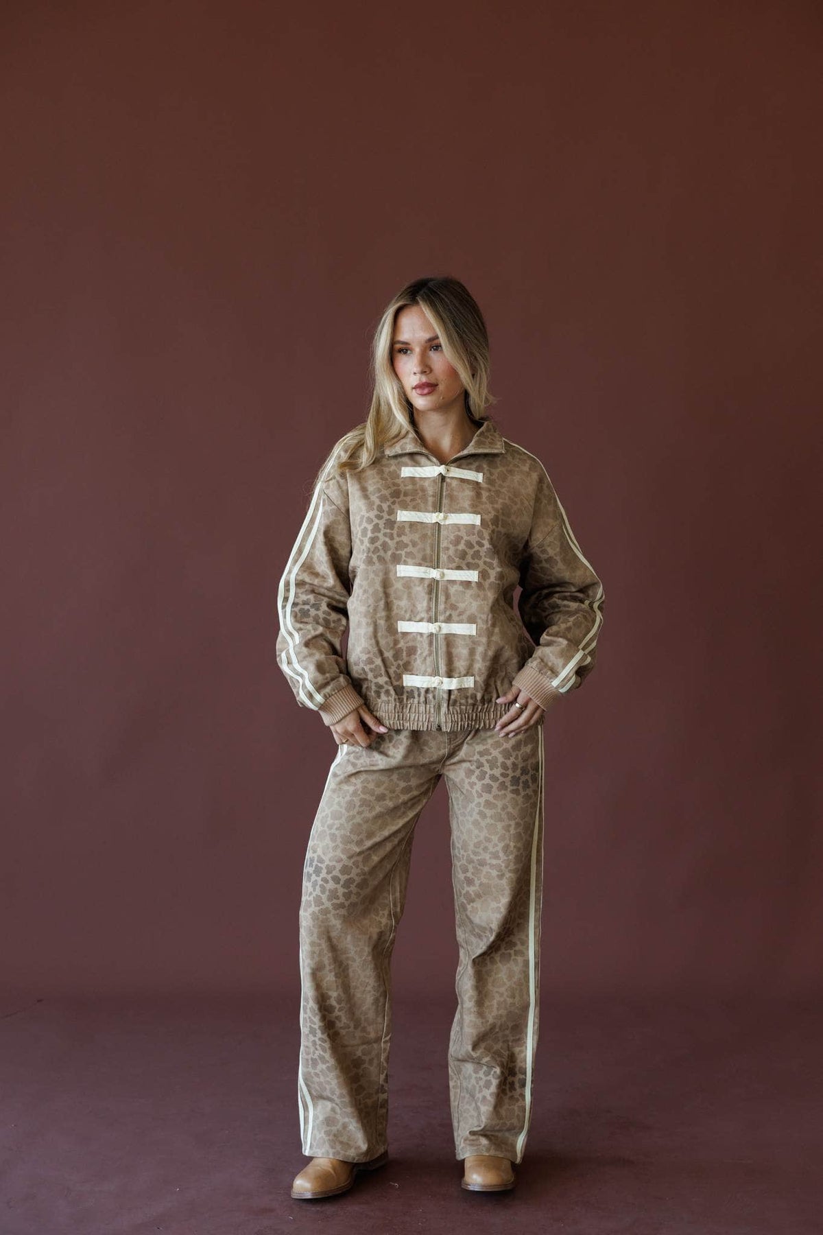 Tan leopard print pants