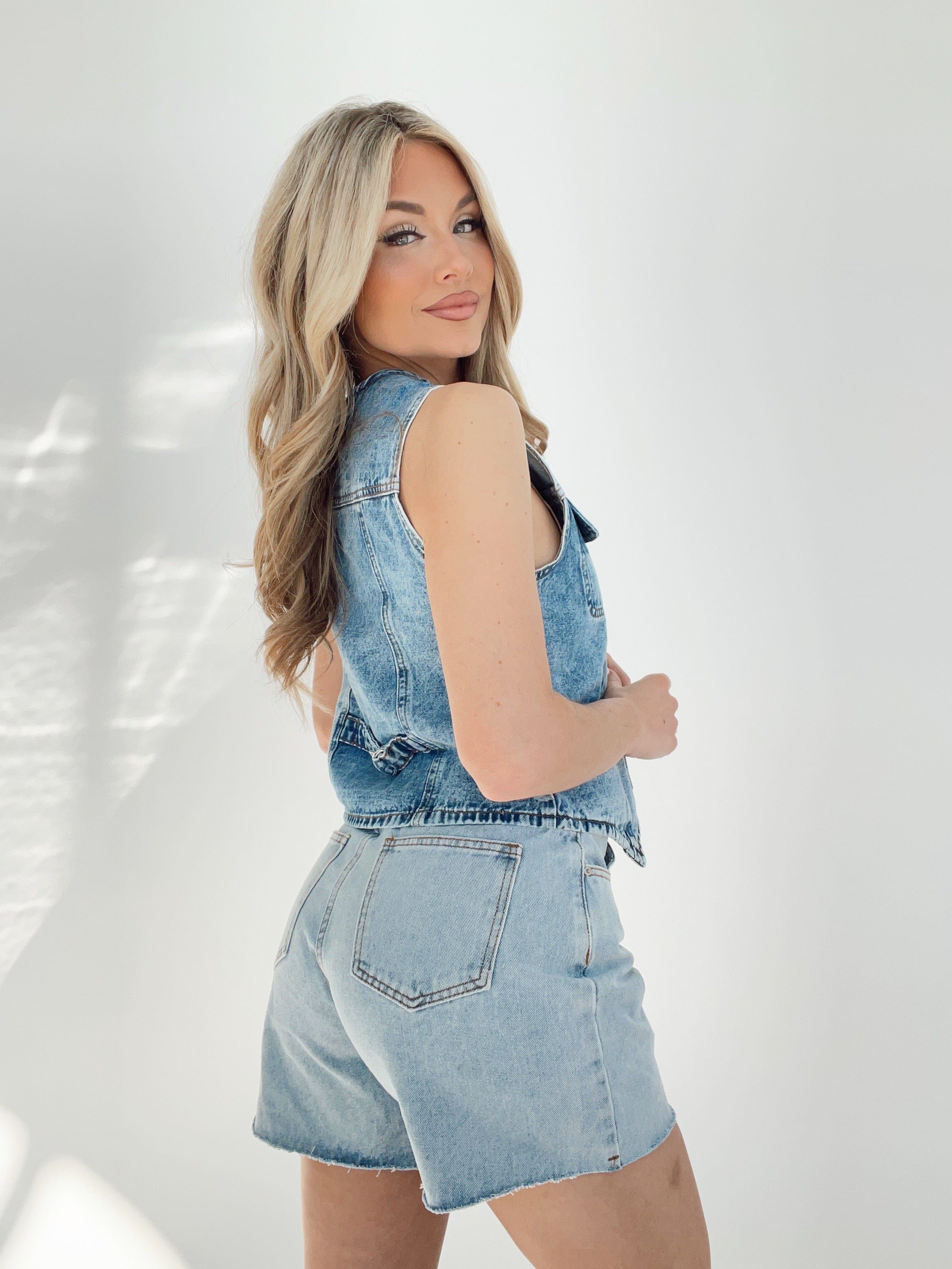 BRT2217 denim button vest Bailey Rose