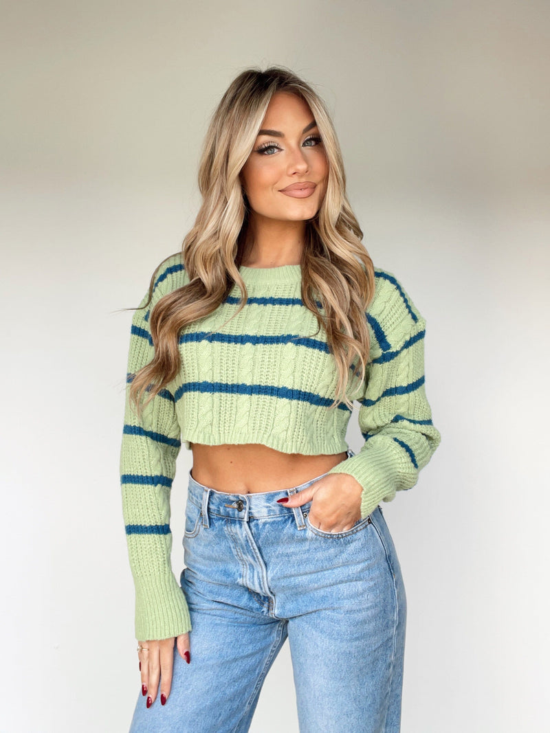BRW1535-3 green/teal striped sweater Bailey Rose