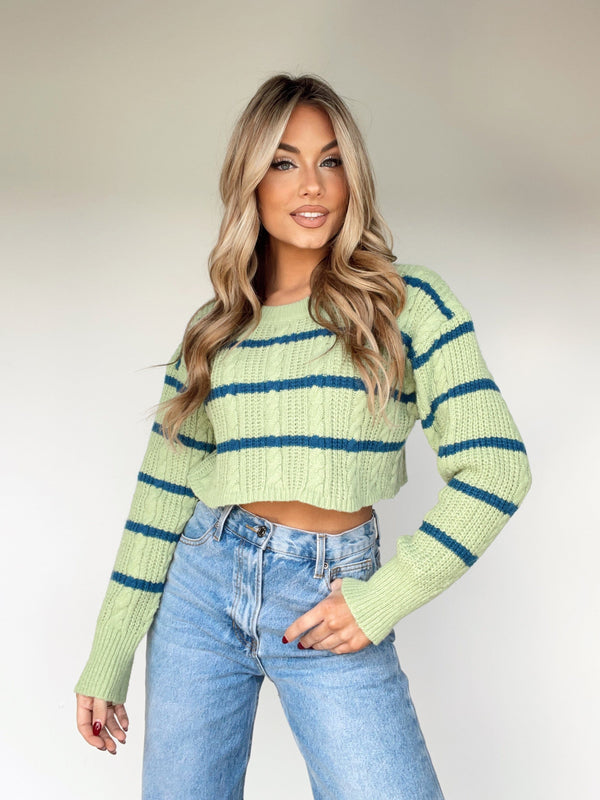 BRW1535-3 green/teal striped sweater Bailey Rose