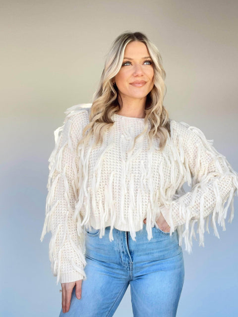 White 2025 fringe jumper