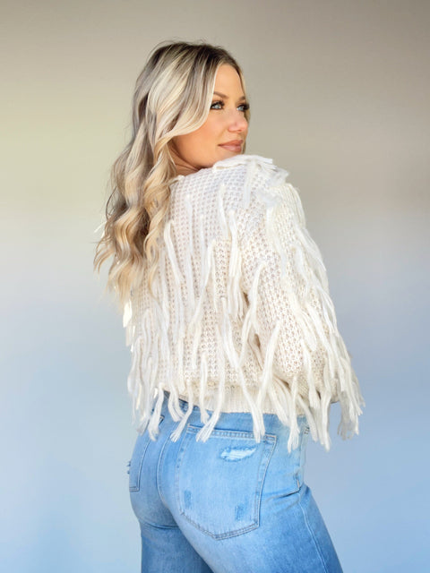 Cropped on sale fringe sweater