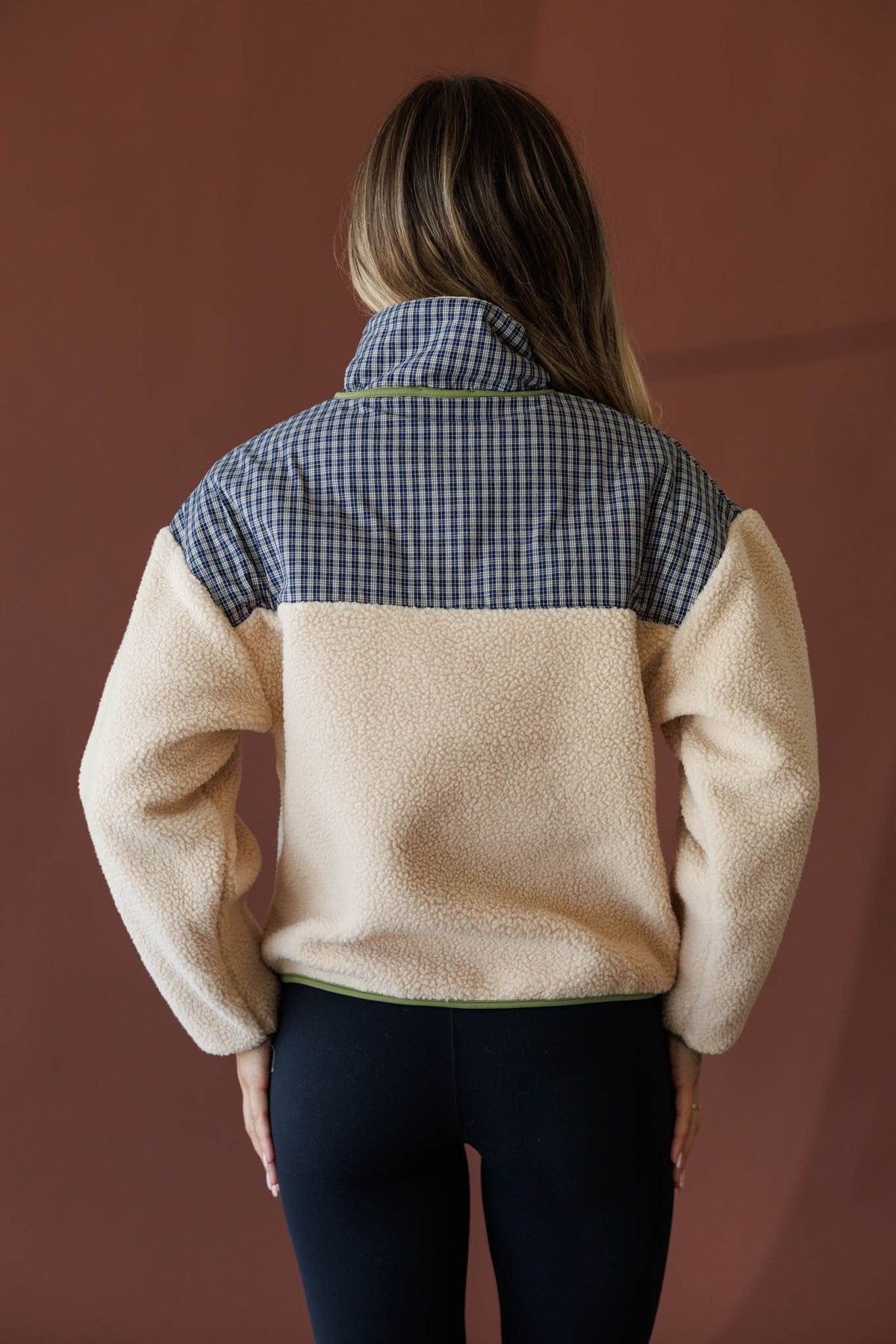 Beige and navy fleece pullover