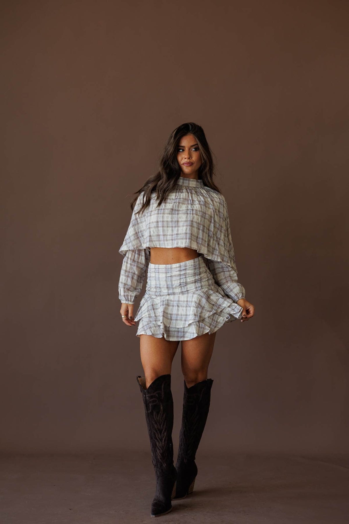 Plaid button up top