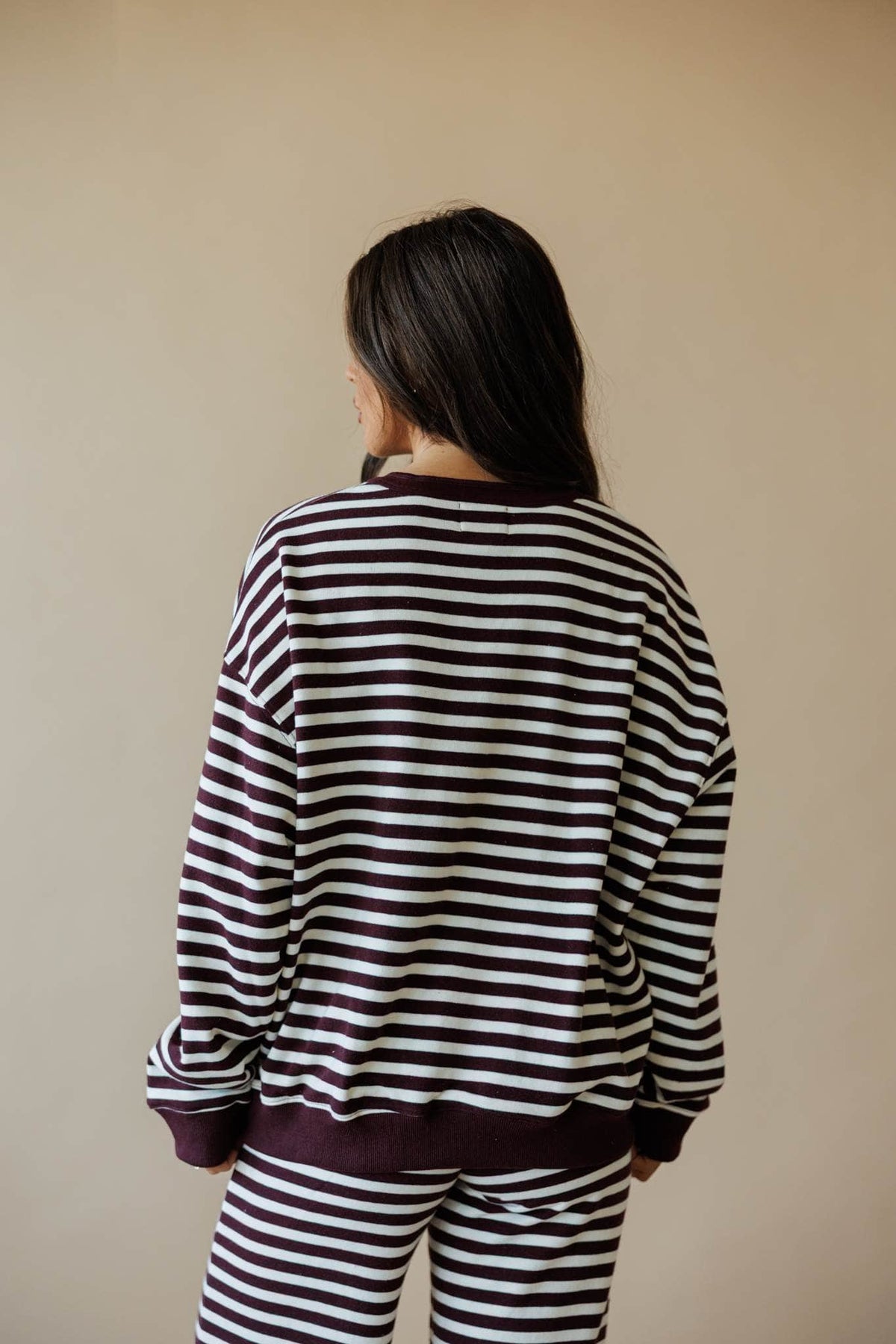 Cream and maroon stripe lounge top