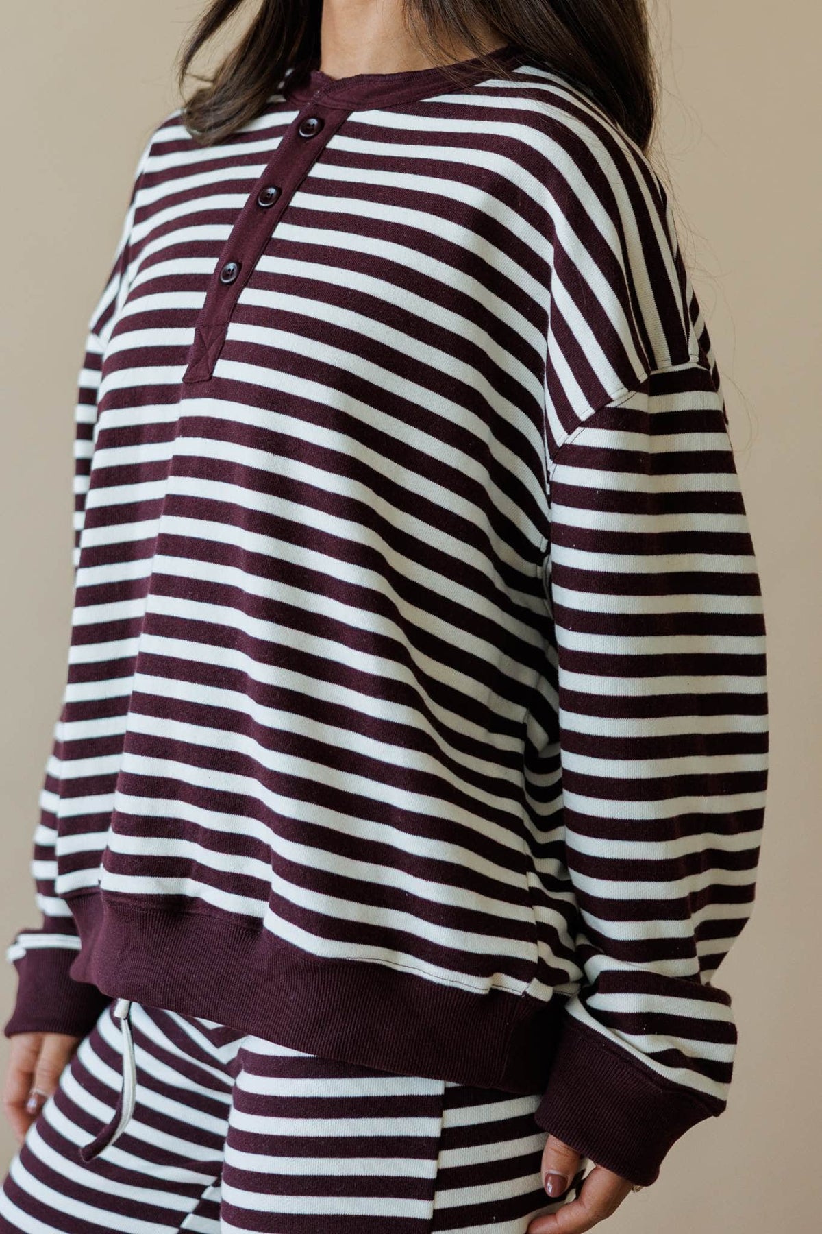 Cream and maroon stripe lounge top