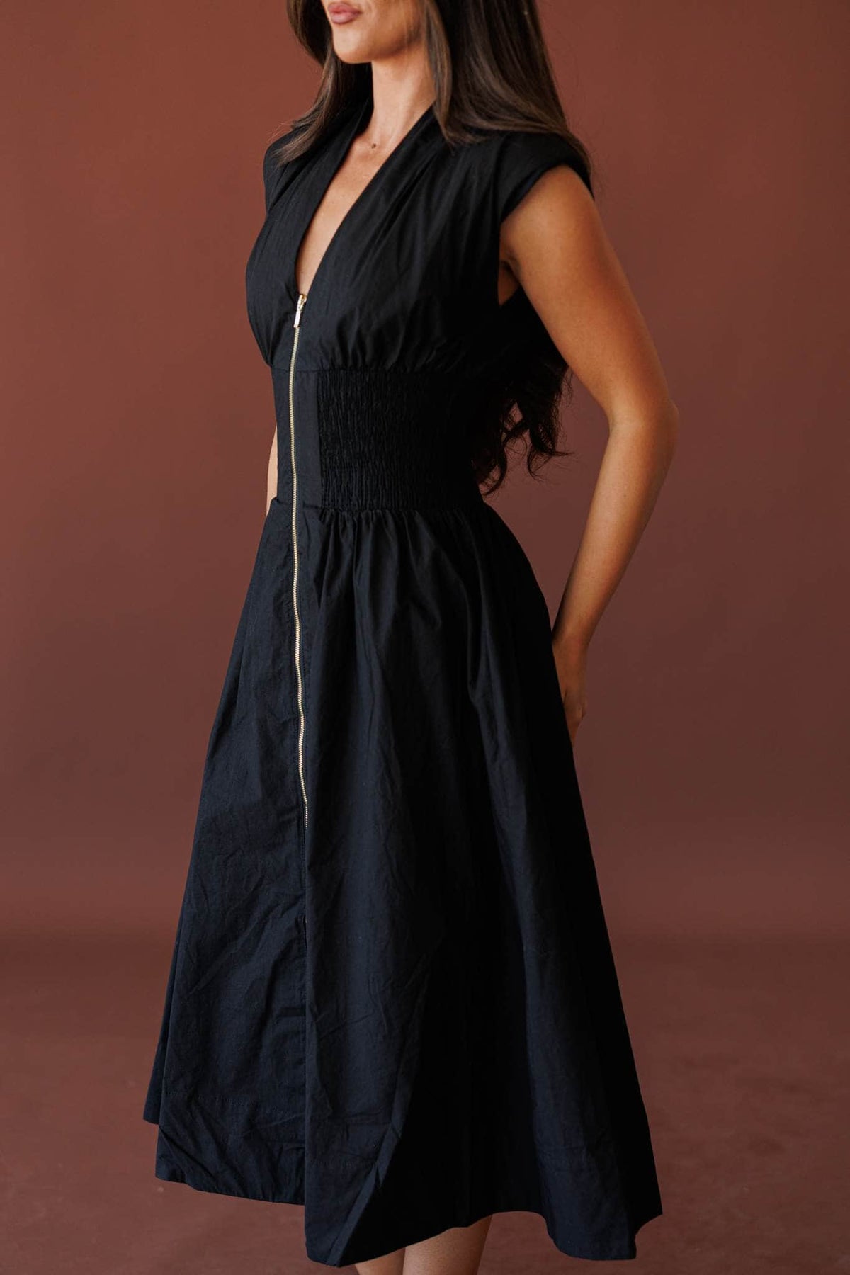 Opening Act Zip Midi Dress, three-quarter view of the full skirt