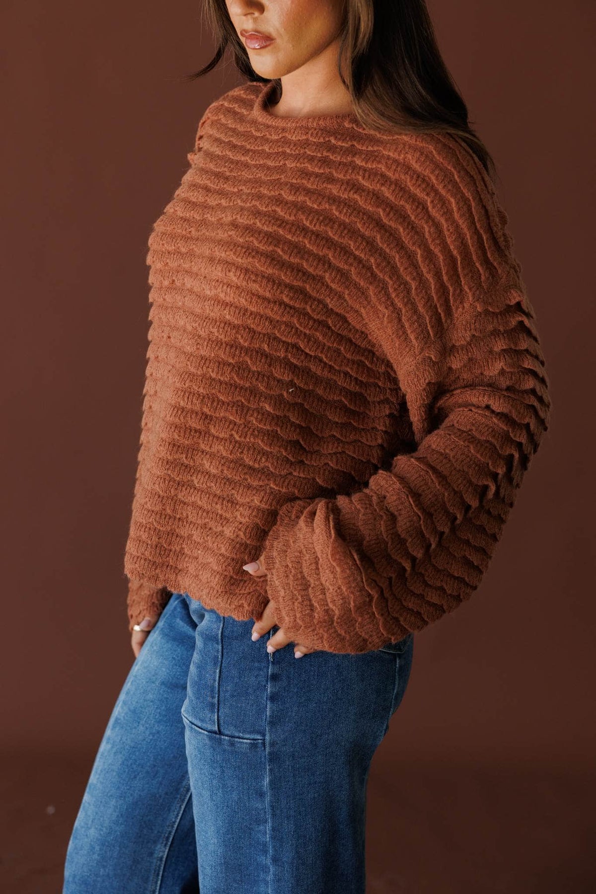Copper textured knit sweater