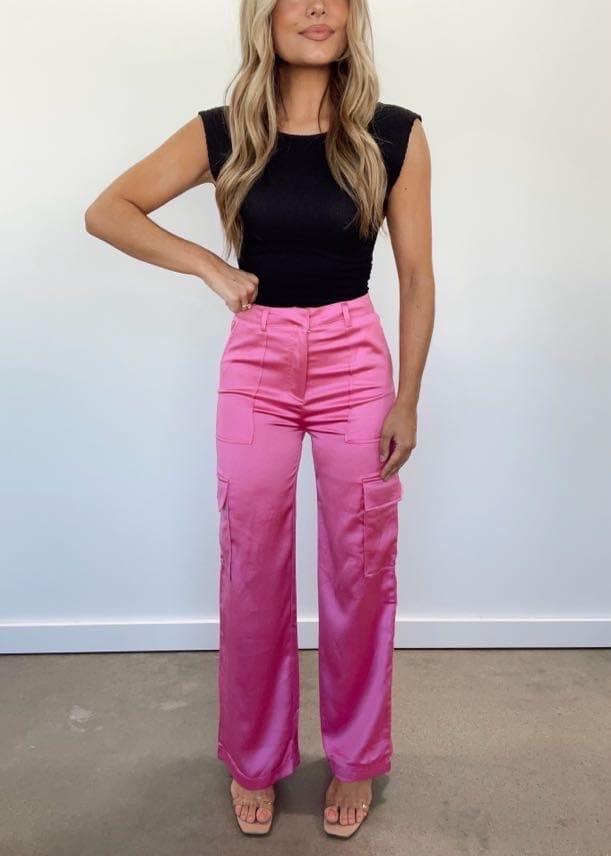 CP10185Y pink satin cargo pants Cloud Ten