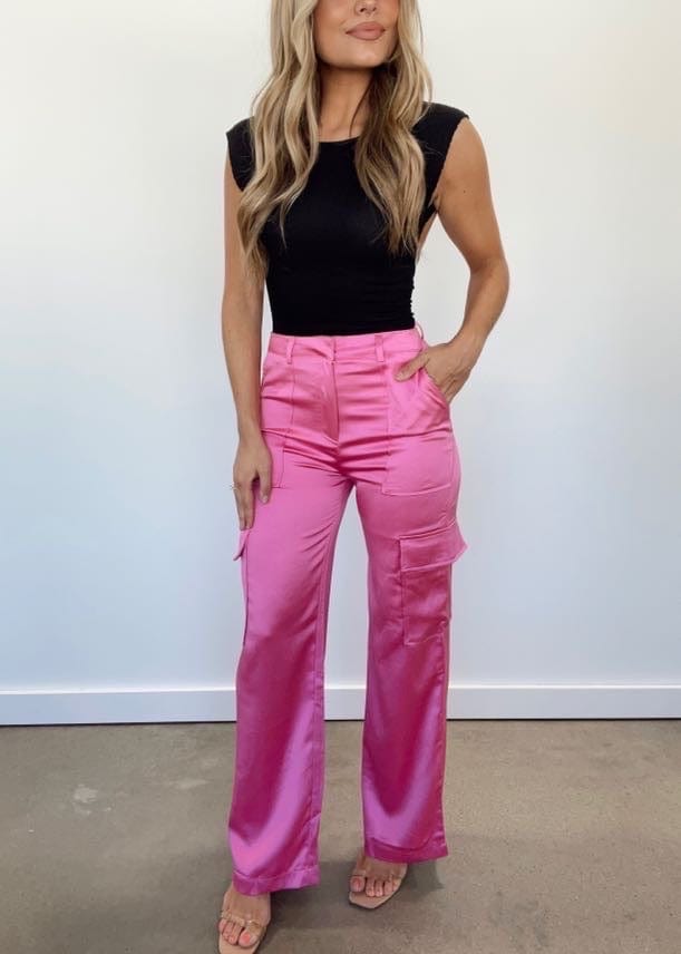 CP10185Y pink satin cargo pants Cloud Ten