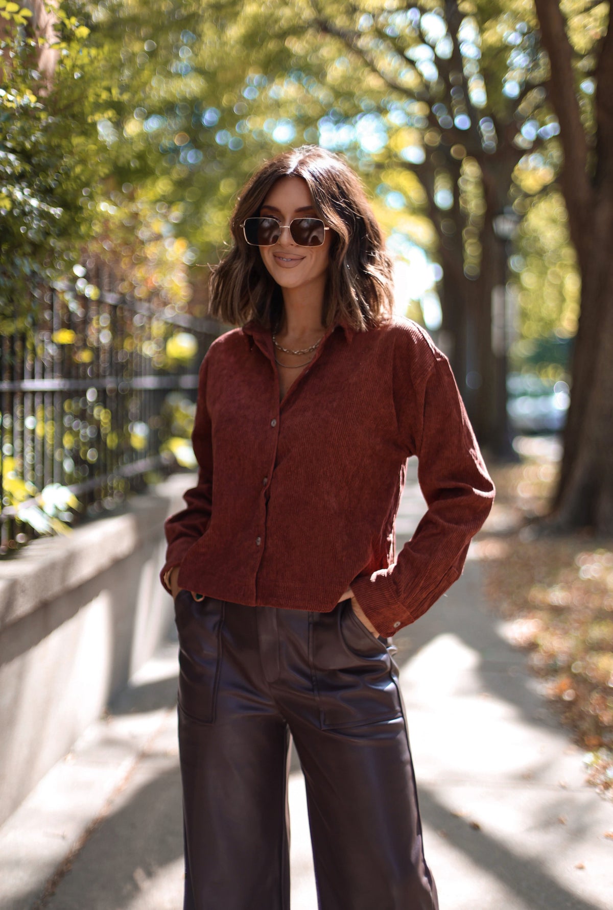 Cropped Corduroy Button Up