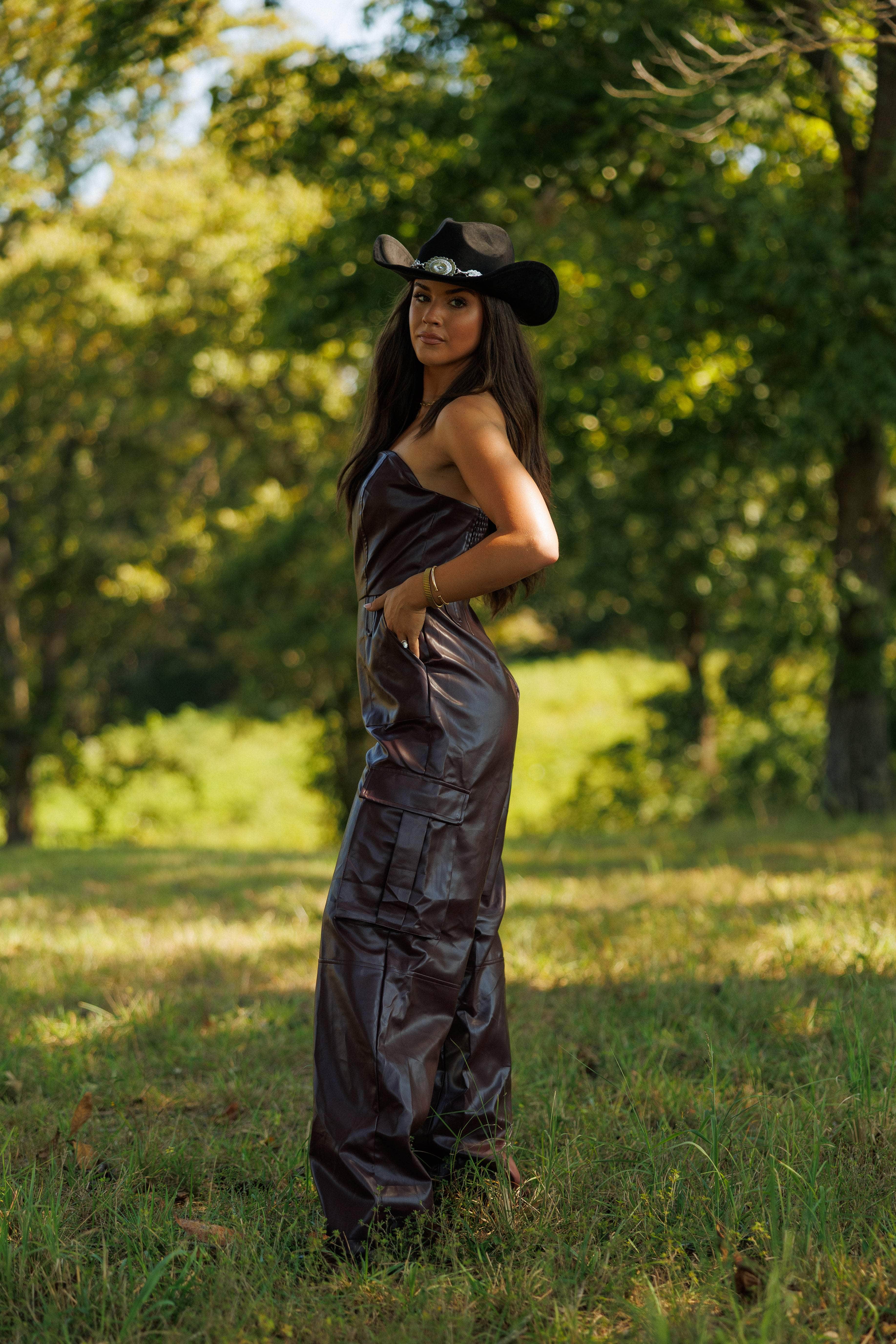 Burgundy Leather Jumpsuit | Women's Strapless Jumpsuit | Lane 201