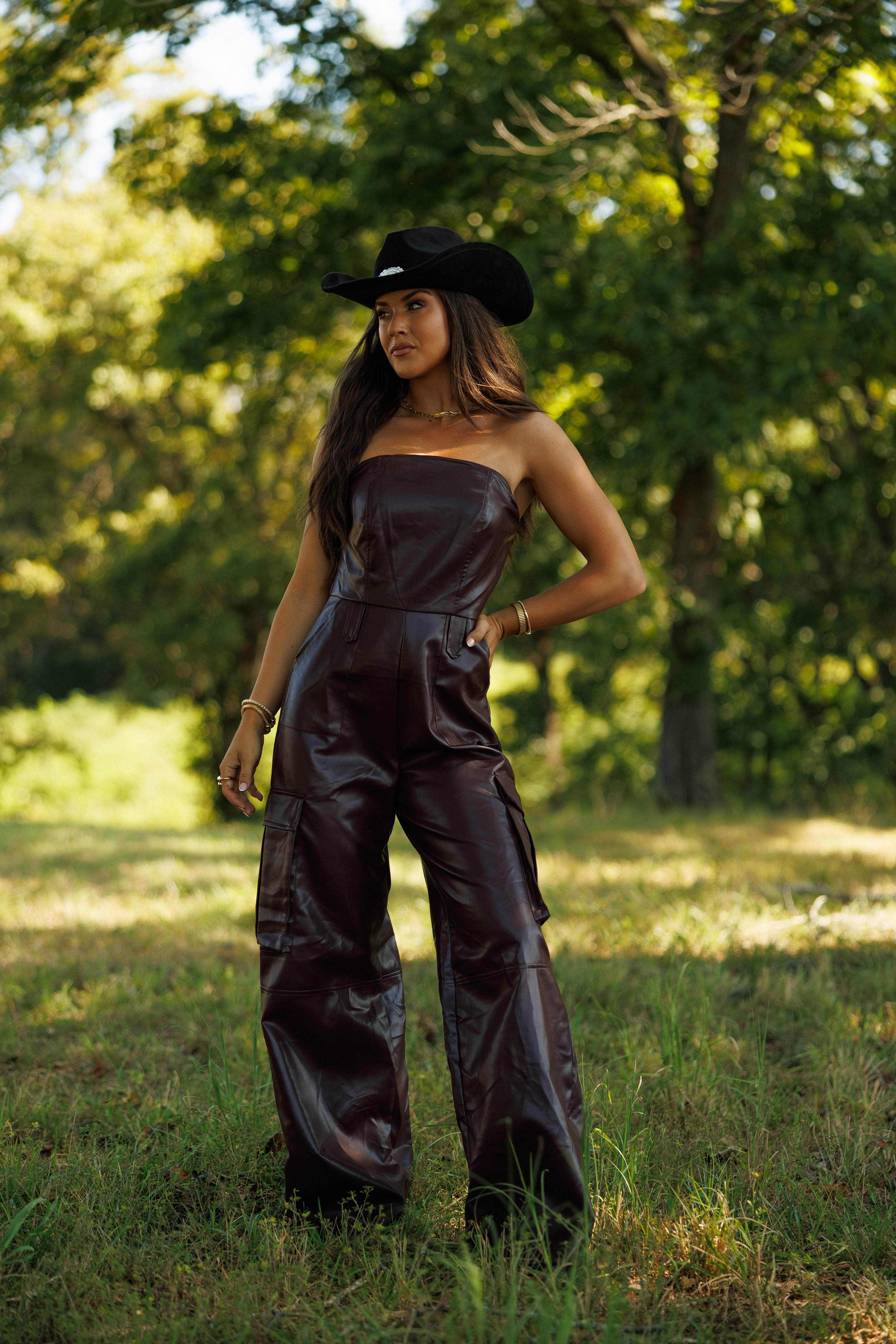 Dark Burgundy Leather Jumpsuit