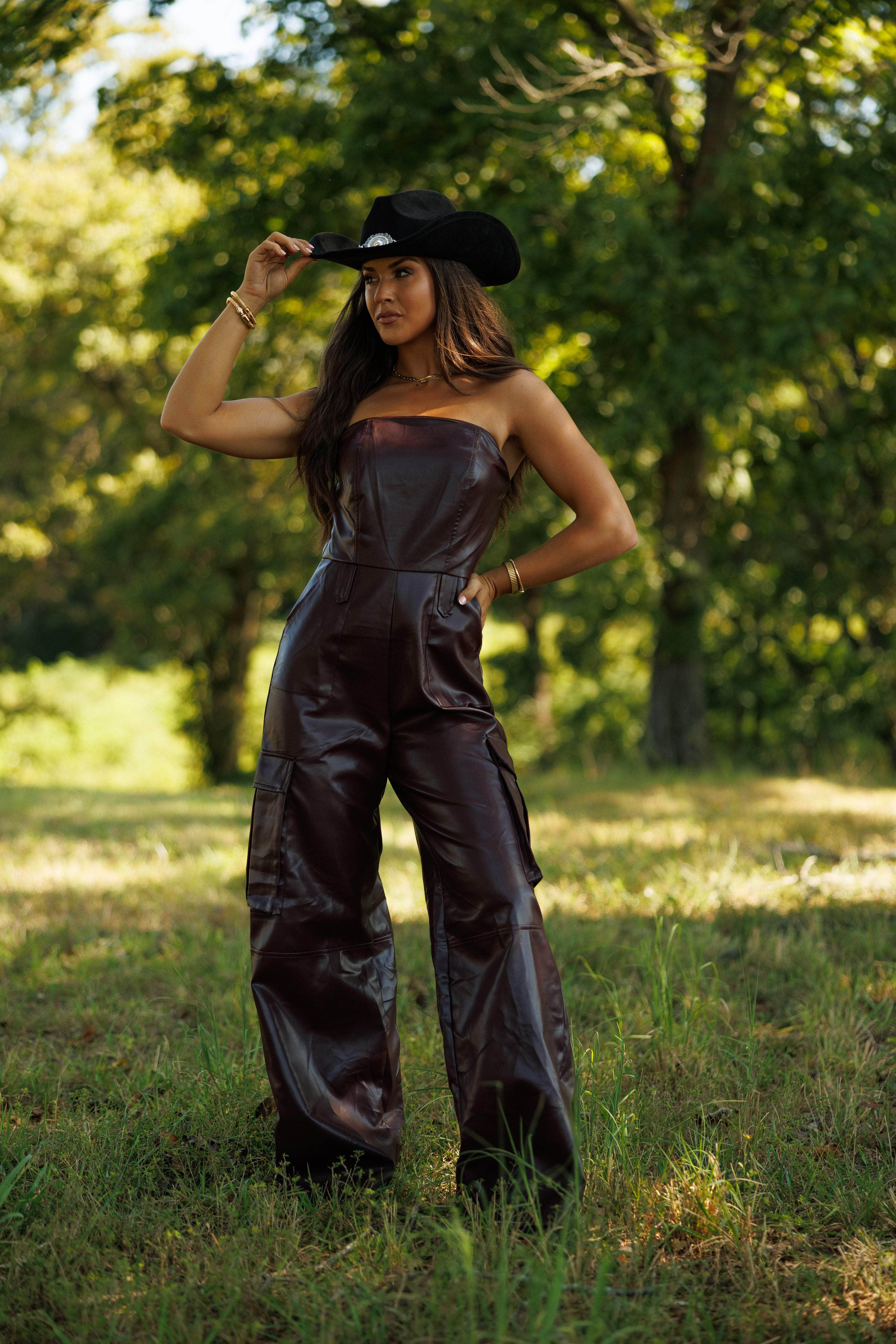 Dark Burgundy Leather Jumpsuit