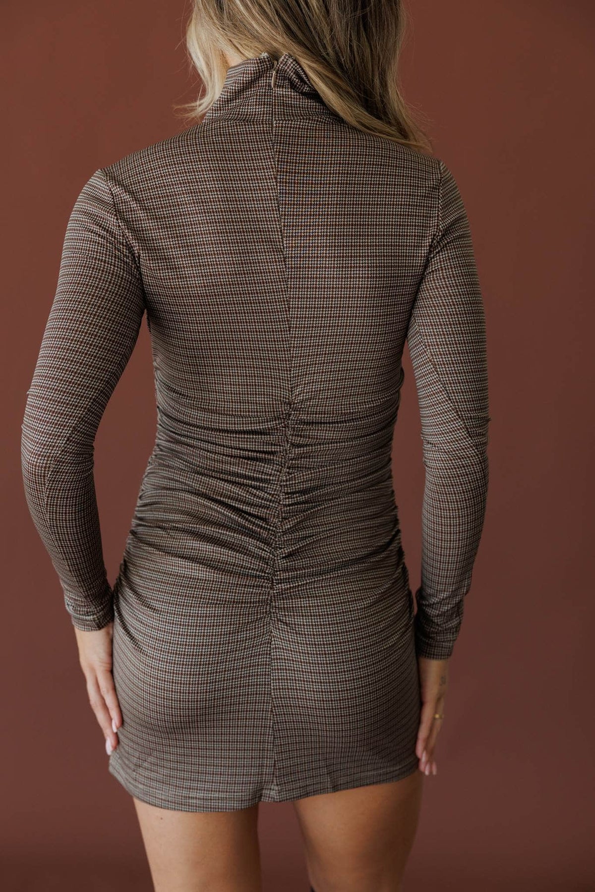 Grey ribbed turtleneck mini dress