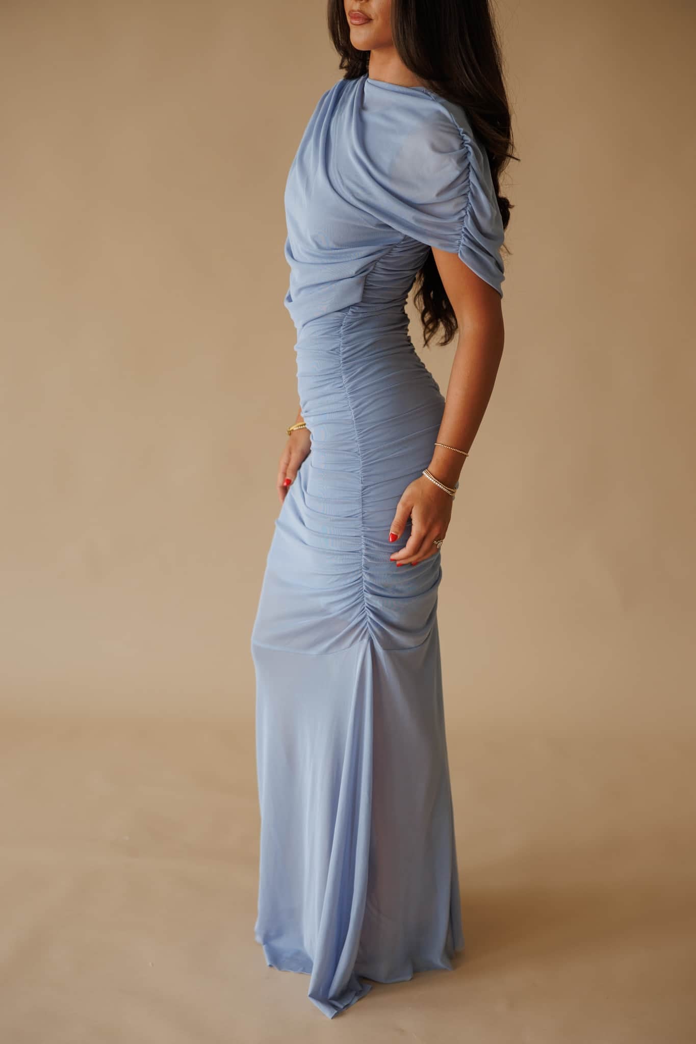 Cape Flare Mesh Maxi Dress