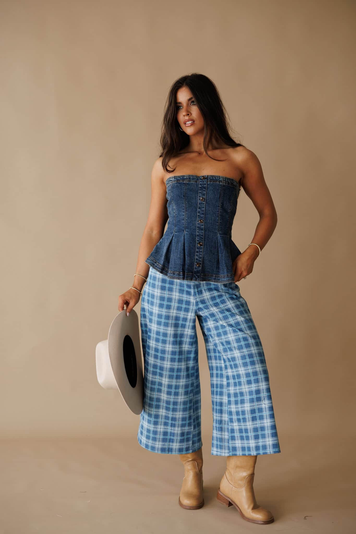 Denim Pleated Peplum Top