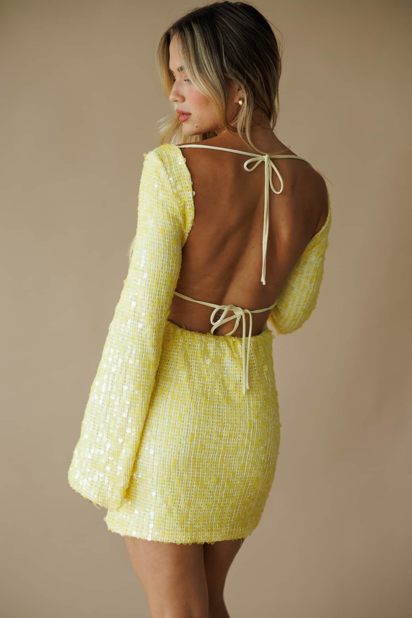 Yellow Sequin Long Sleeve Mini Dress