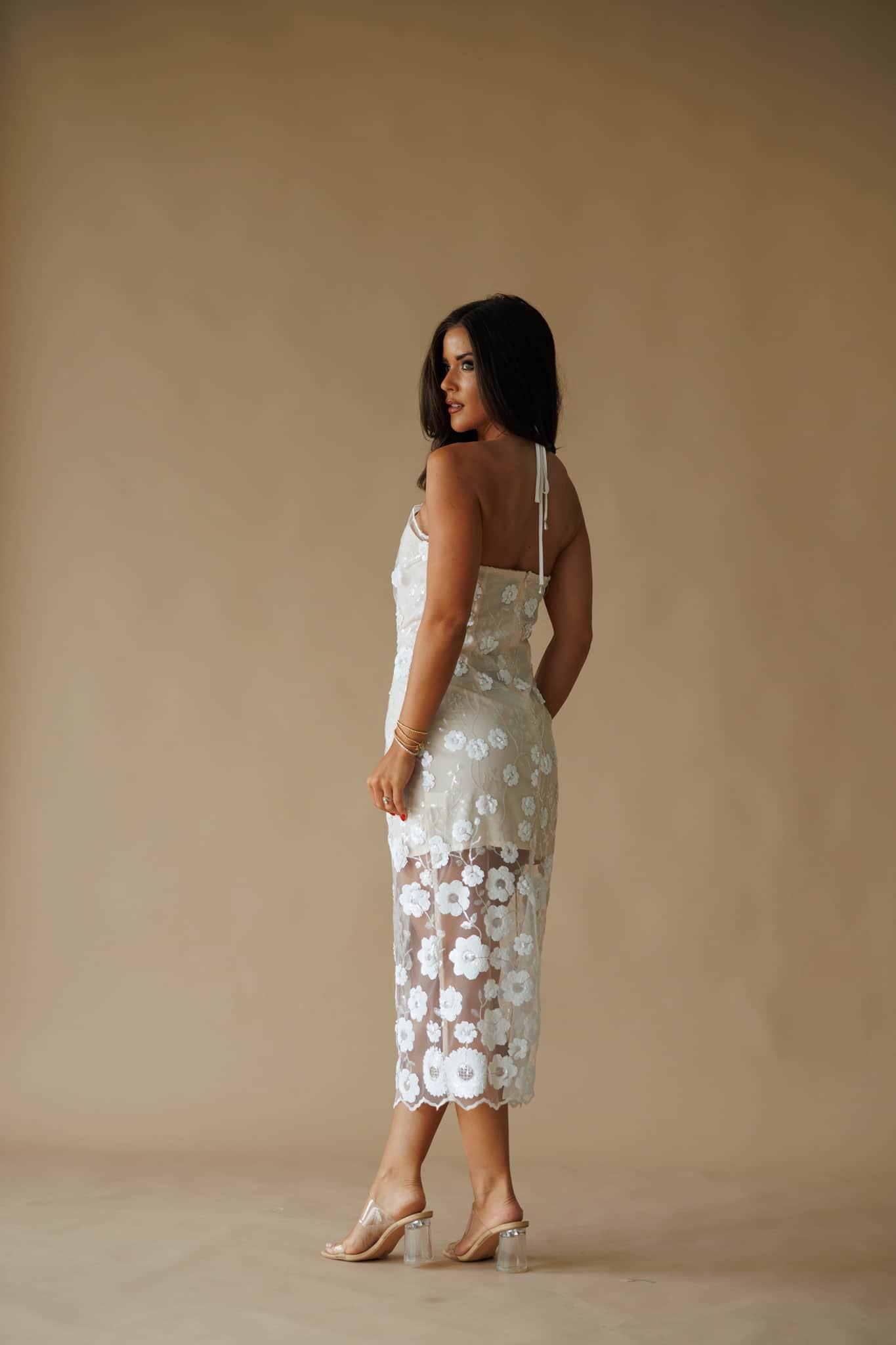 Floral Sequin Mesh Midi Dress