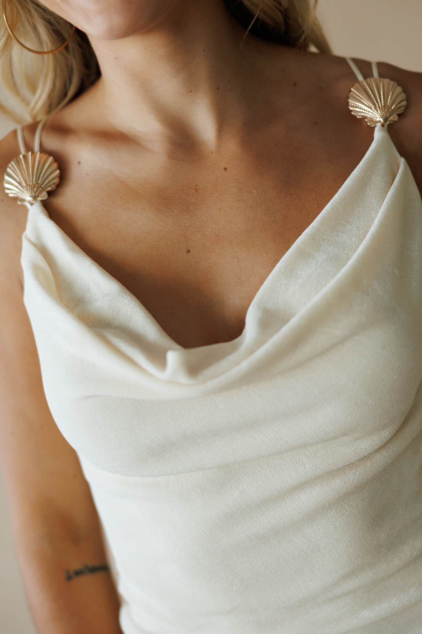 Cream Seashell Trim Maxi Dress