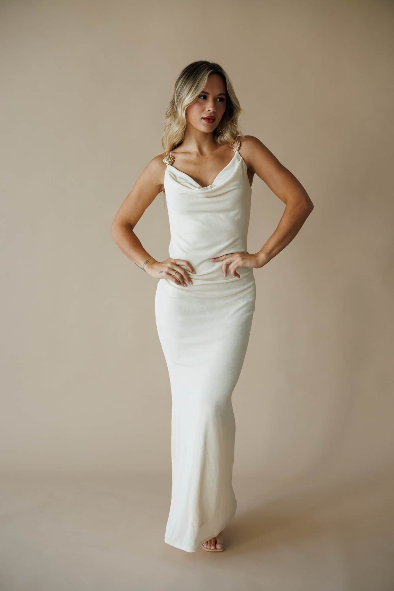Cream Seashell Trim Maxi Dress