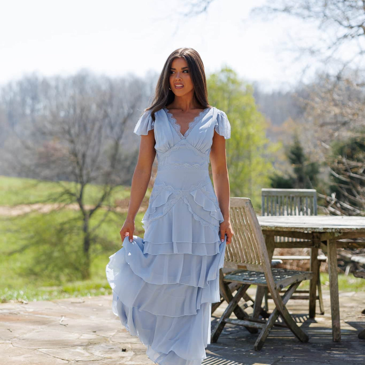 tuscan blue embroidered floral maxi dress [Pre-Order!] Good Graces Gown M Dusty Blue by Lane 201
