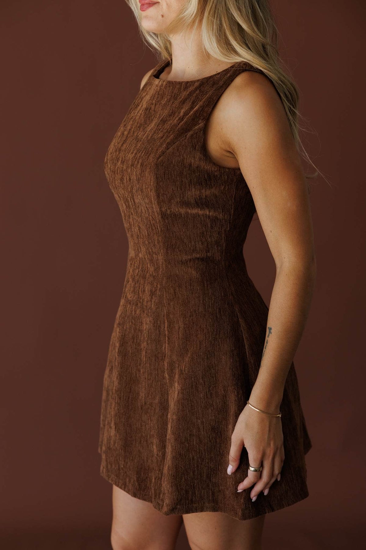 Brown velvet mini dress
