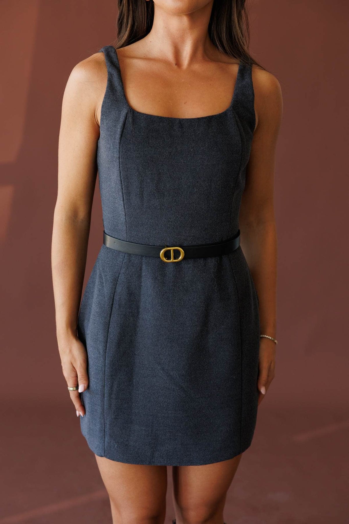 Dark grey belted mini dress