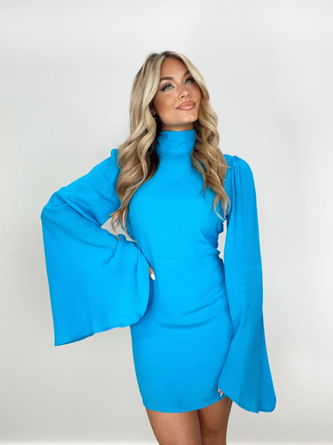 Kayleigh Crochet Fishtail Flare Sleeve Maxi Dress - Arctic Blue - MESHKI U.S