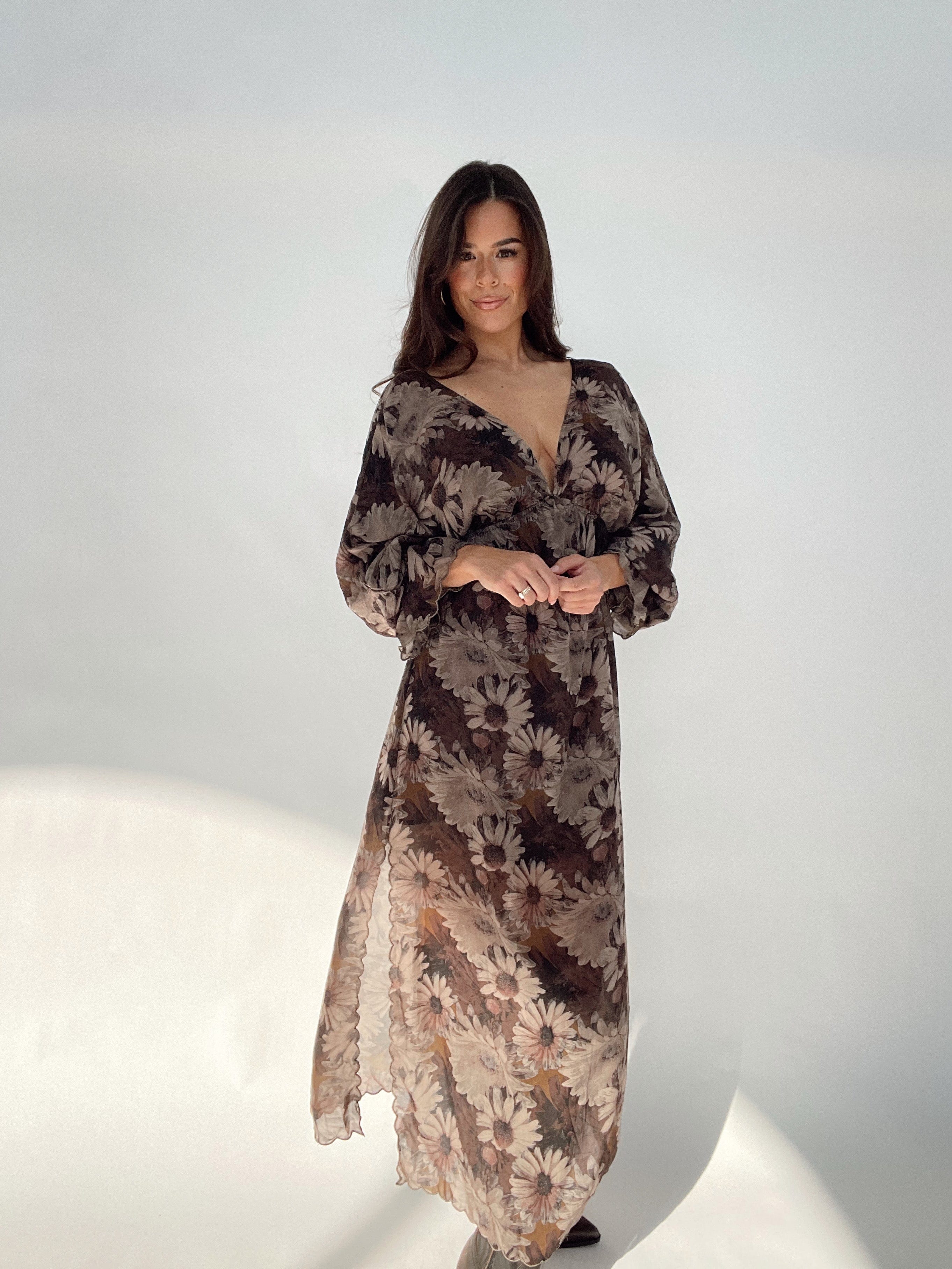 Brown Sunflower Maxi Dress