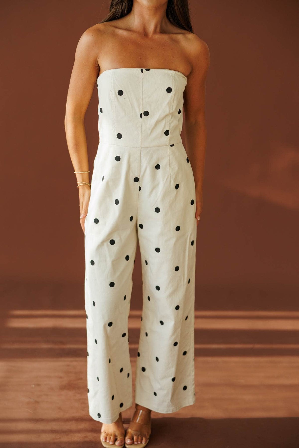 Dotted Line Strapless Jumpsuit
