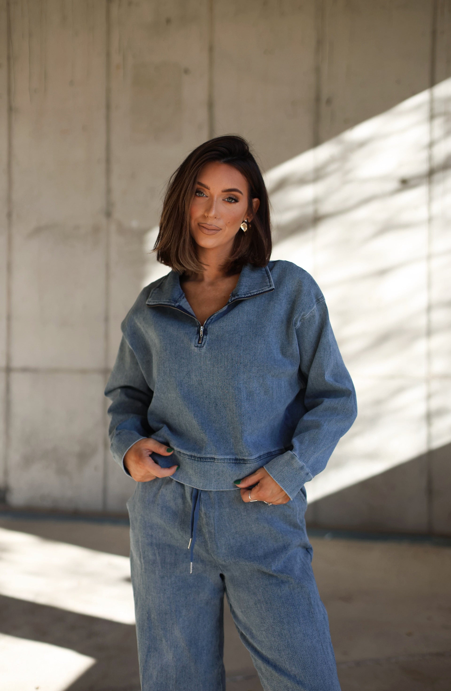 LE LIS Dressed Down Denim Zip Up Jacket