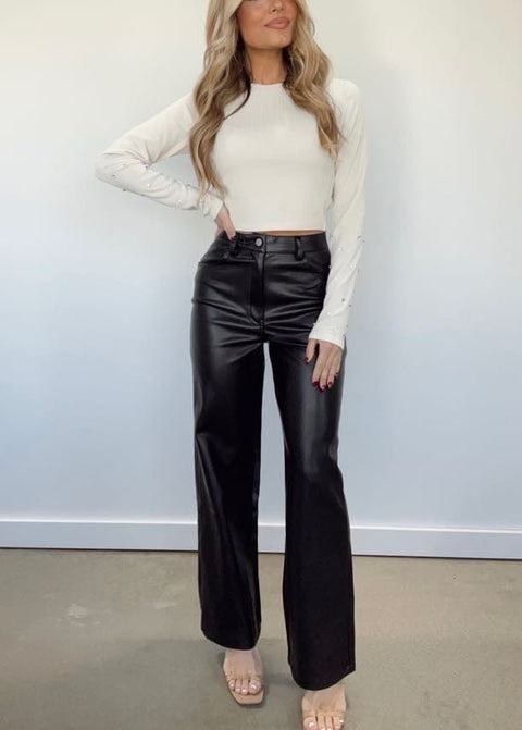 Faux Leather Straight Leg Pants – CURRENT AIR