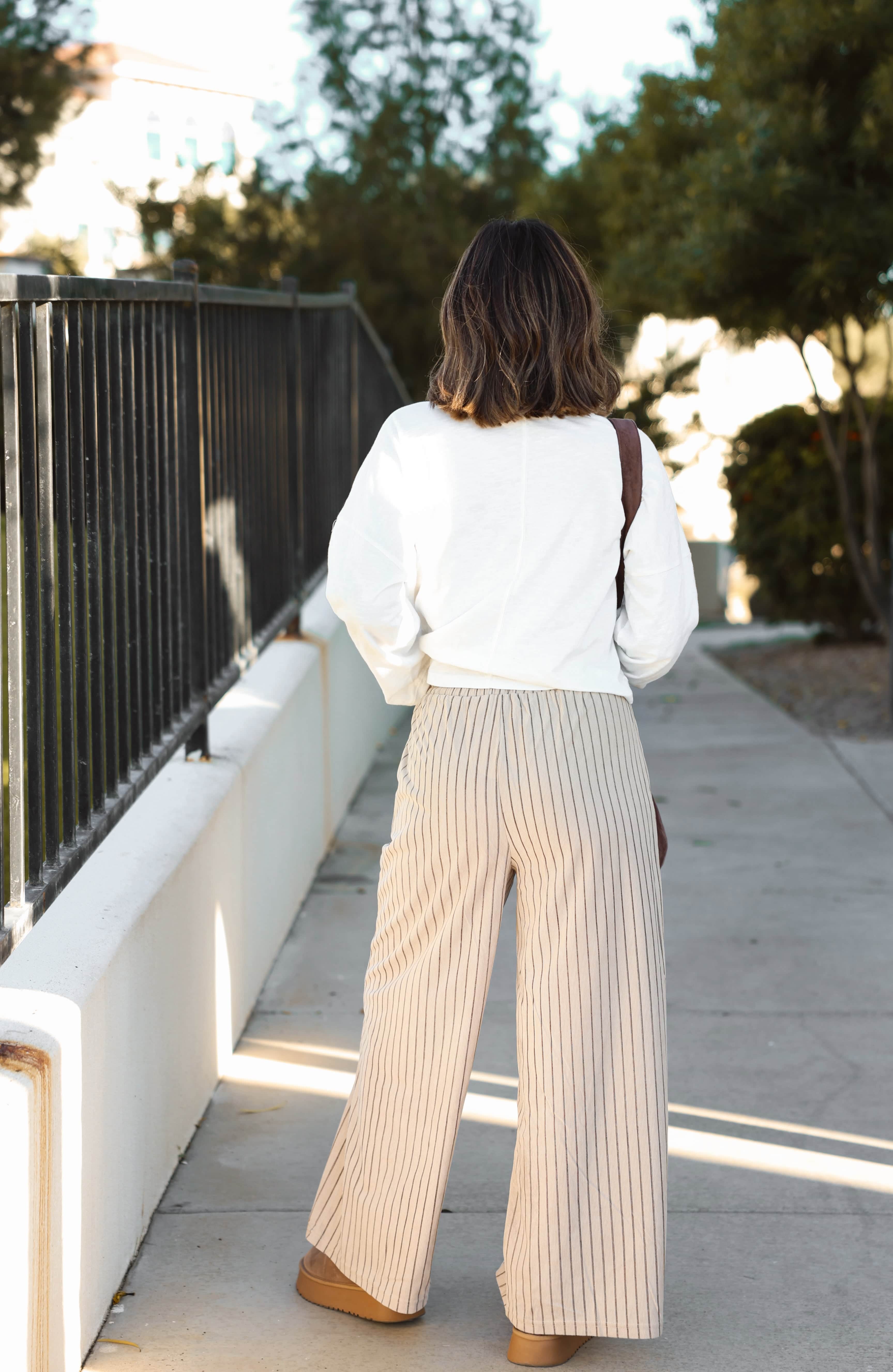 Taupe Striped Corduroy Wide Leg Pants