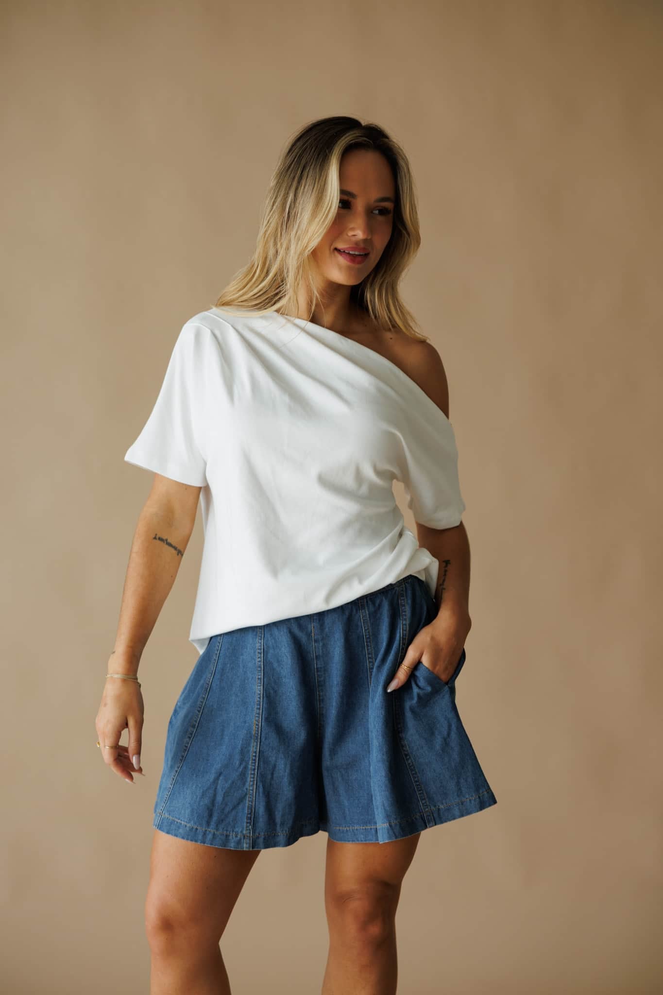 Denim Washed Flare Shorts