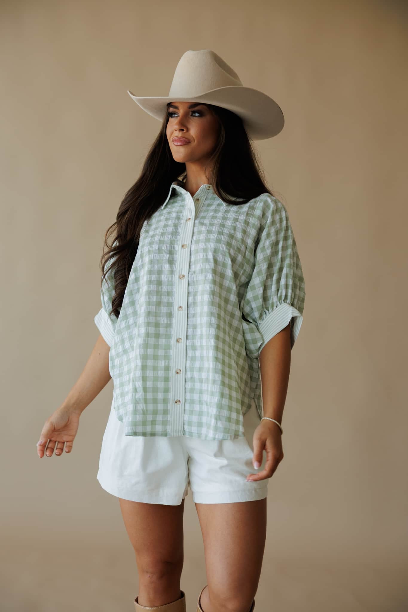 Sage Gingham Stripe Blouse