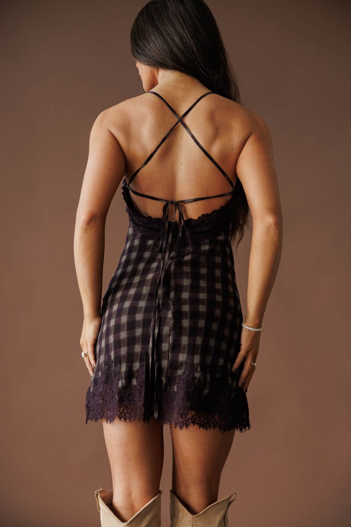 Espresso dotted lace mini dress