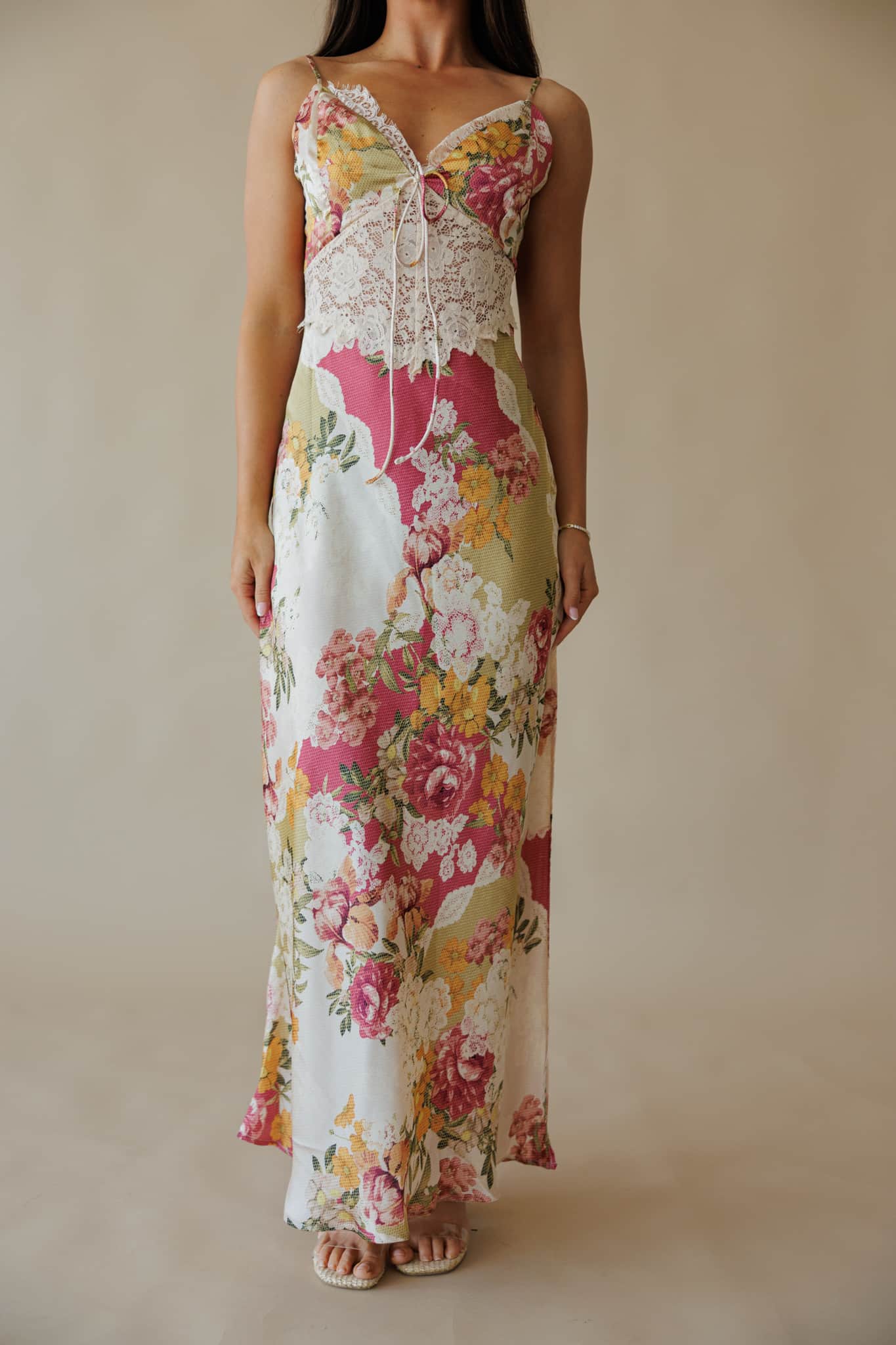 Floral Lace Maxi Dress | Romantic Spaghetti Strap Dress | Lane 201