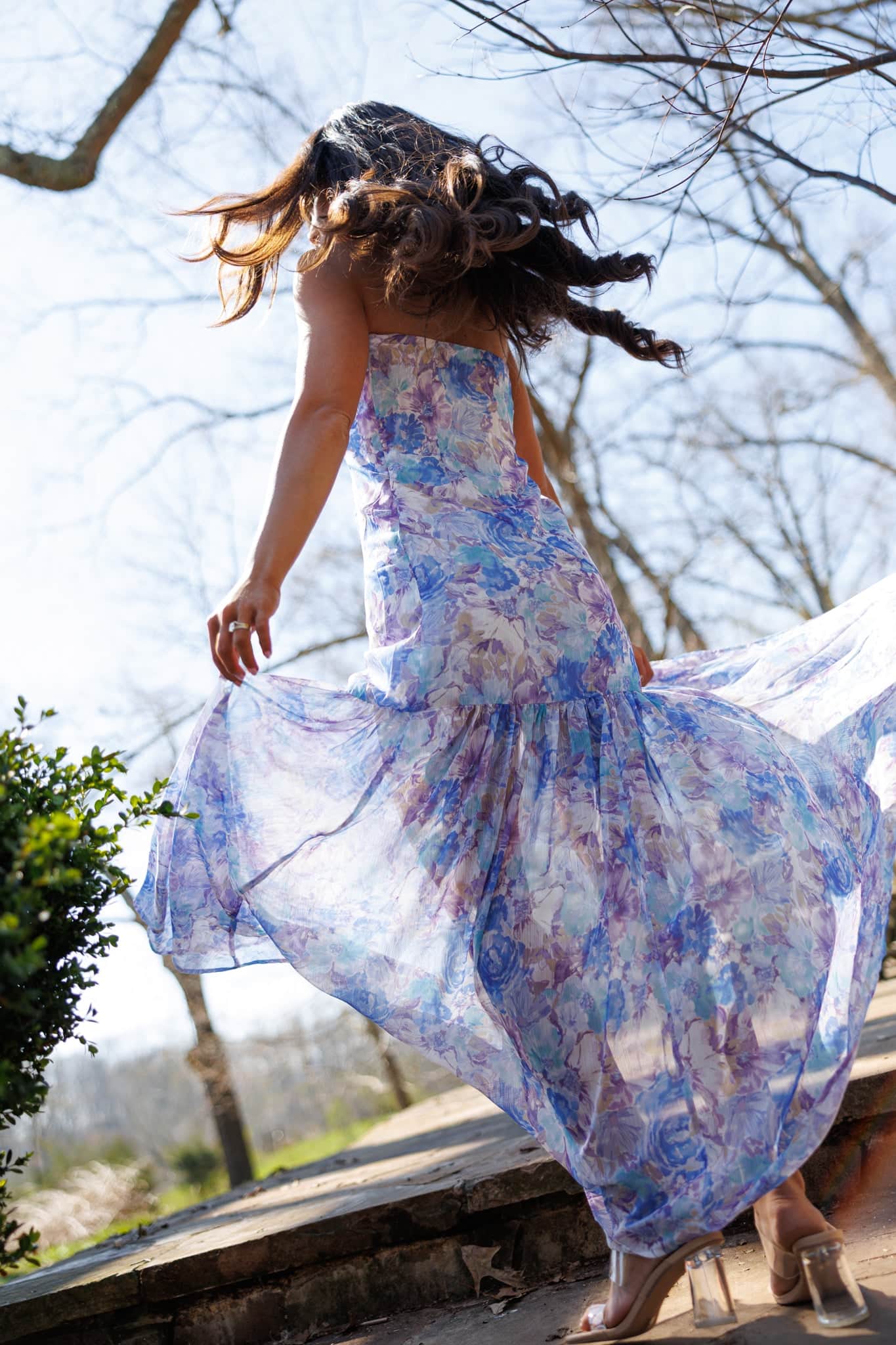 Trendy, Chic Women's Clothing Boutique Promesa Women's Blue Maxi Dress, Polyester, Strapless Floral Print for Female Lane 201
